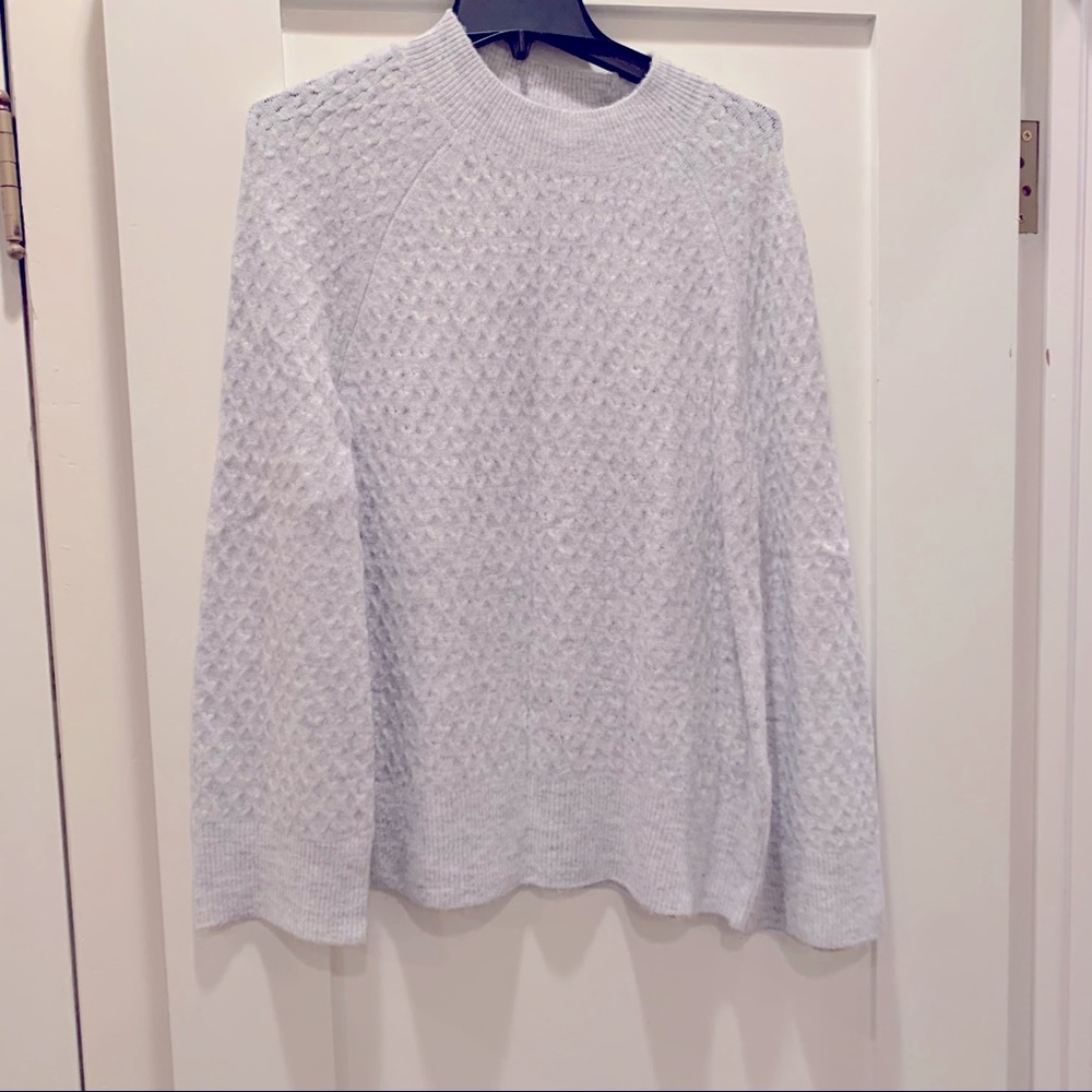 Loft Mock Neck Braided Grey Bell Sleeve Sweater